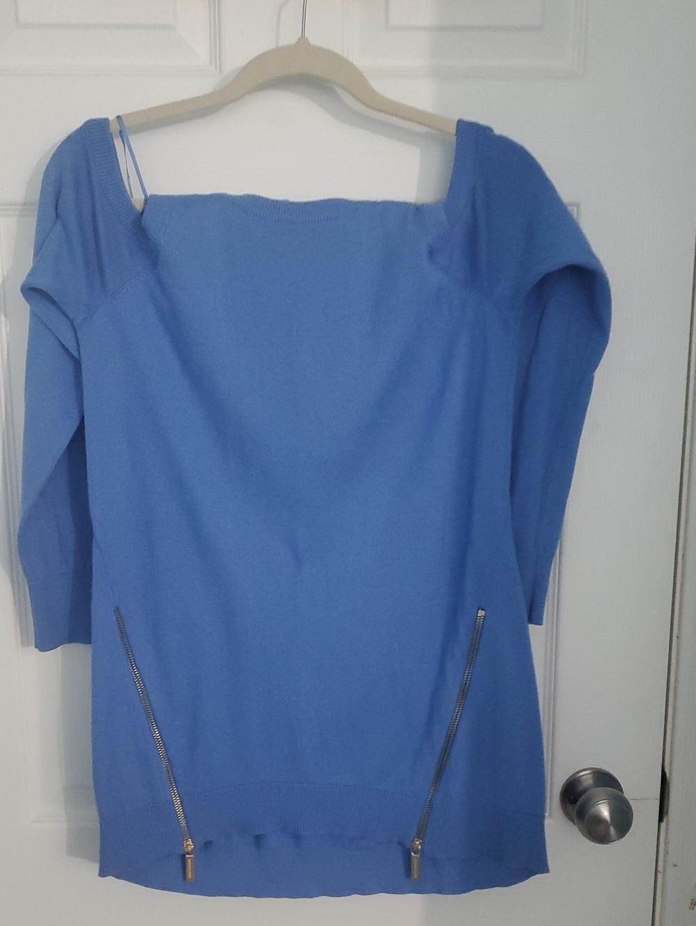 Michael Kors Periwinkle Off-the-Shoulder Sweater with Front Zippers